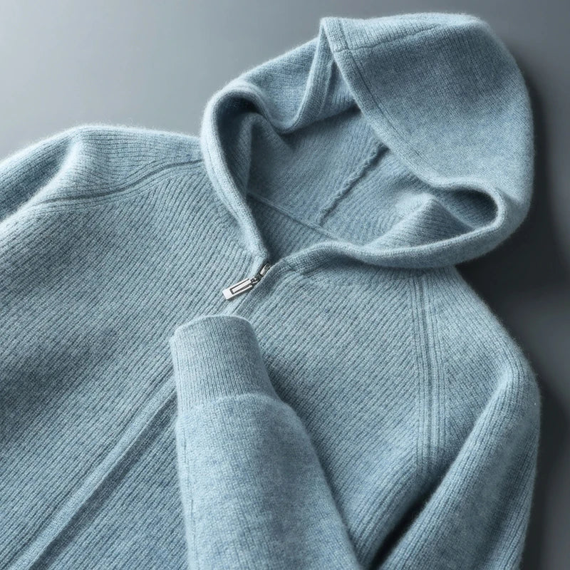 Men's Luxury Merino Wool Full-Zip Hooded Top – Calvin Clarke Collection