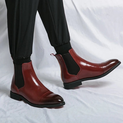 Sterling Leather Chelsea Boots with Brogue Toe & Red Sole