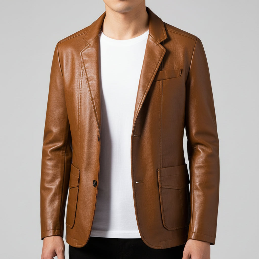 Ashford Vegan Leather Blazer for Men – Smart Tailored Single-Breasted Jacket